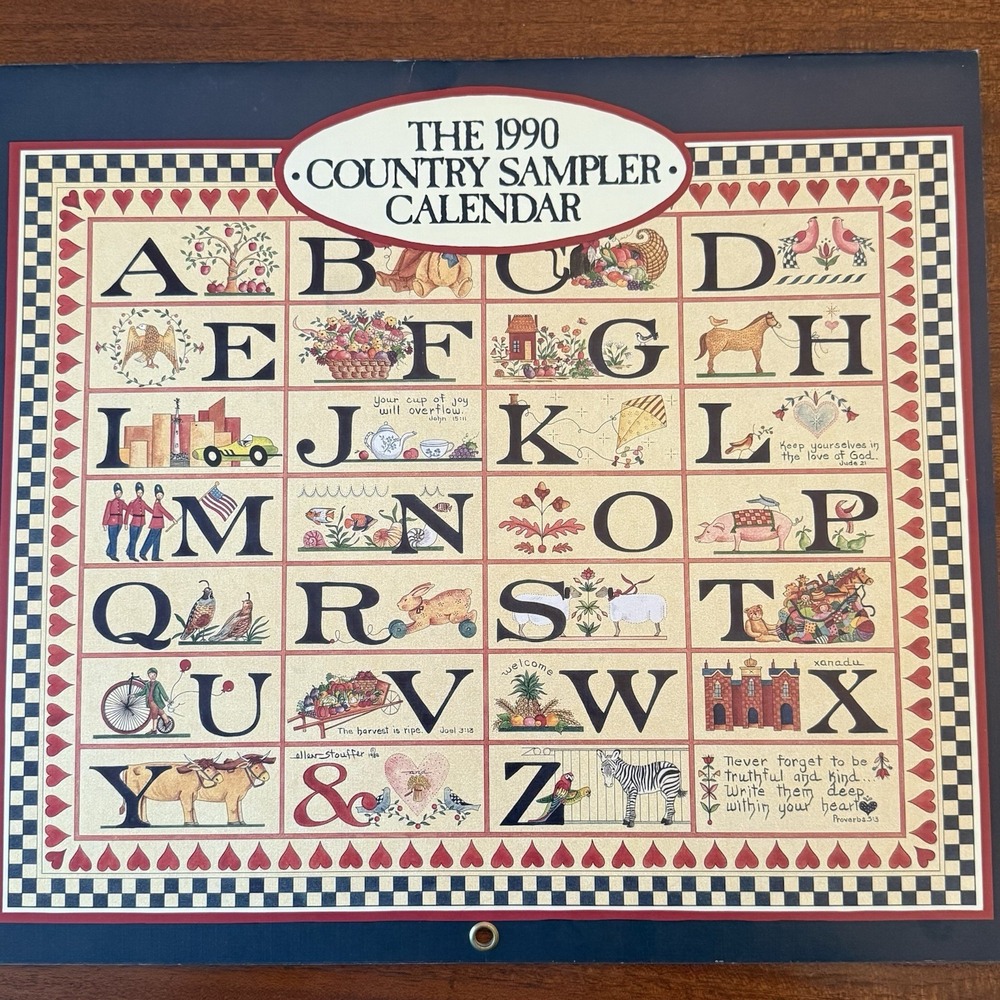1990 Country Sampler Calendar – 12x12 – Folk Art Cottagecore Grannycore